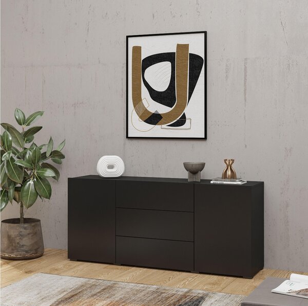 Comodă Avernic Typ 26 (onyx negru + stejar wotan). Promo -12%. 1042066