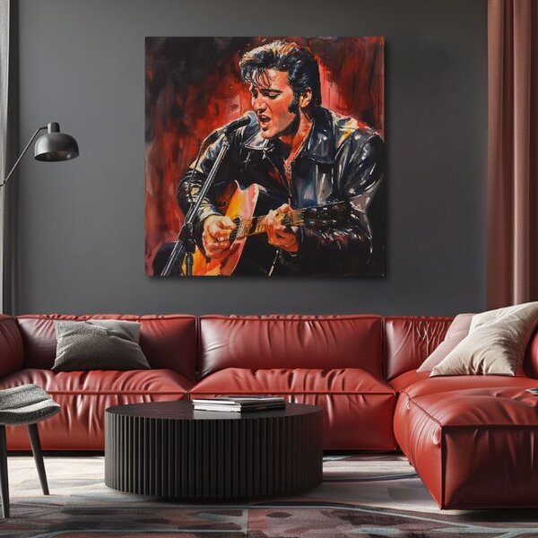 Tablou de perete ELVIS PRESLEY - Icoană pe scenă | finisată de mâna artistului - 60x60 cm
