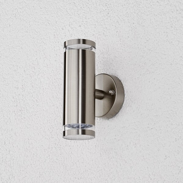 Lindby LED lampă de perete exterior Tiberius, oțel inoxidabil, sus/jos, IP44, Metalic, Oțel inoxidabil, Modern