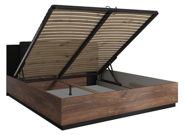 Pat matrimonial 160 cm Signat Typ 31 (negru + stejar flagstaff + cupru nitka). Promo -20%. 1042103