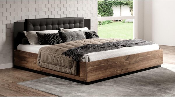 Pat matrimonial 160 cm Signat Typ 31 (negru + stejar flagstaff + cupru nitka). Promo -20%. 1042103