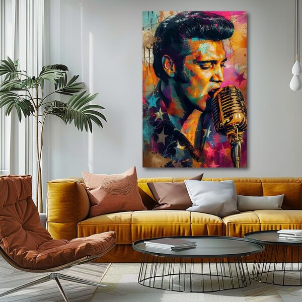 Tablou de perete ELVIS PRESLEY - Vocea de aur a rock'n'roll-ului | finisată de mâna artistului - 60x90 cm