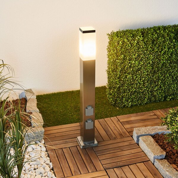 G & L Handels GmbH Bornă luminoasă 400166, oțel inoxidabil cu 2 prize, Metalic, Metal, Modern