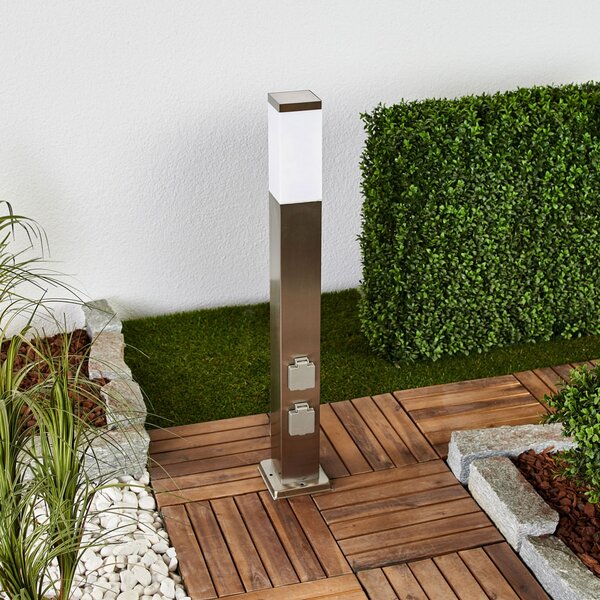 G & L Handels GmbH Bornă luminoasă 400166, oțel inoxidabil cu 2 prize, Metalic, Metal, Modern