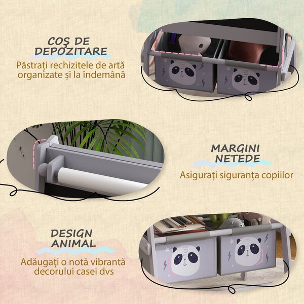 AIYAPLAY Tablă pentru Copii 3-În-1 cu 2 Rafturi și Șevalet din Lemn pentru Copii de 3-8 Ani, 54x46,5x93 cm, Roz | Aosom Romania