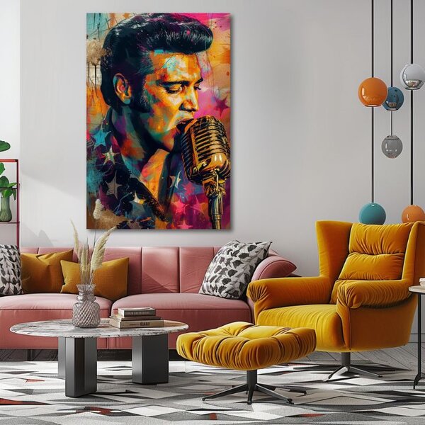 Tablou de perete ELVIS PRESLEY - Vocea de aur a rock'n'roll-ului | finisată de mâna artistului - 60x90 cm