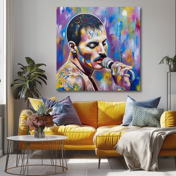 Tablou de perete FREDDIE MERCURY - Legenda sub lumina reflectoarelor | finisată de mâna artistului - 60x60 cm