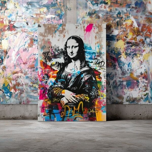 Tablou de perete GRAFFITI MONA pe panza | Structură pictată - 60x90 cm