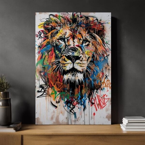 Tablou de perete GRAFFITI LION | Pânză italiană - 60x90 cm