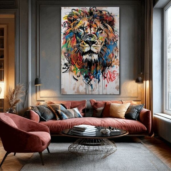 Tablou de perete GRAFFITI LION | Pânză italiană - 60x90 cm