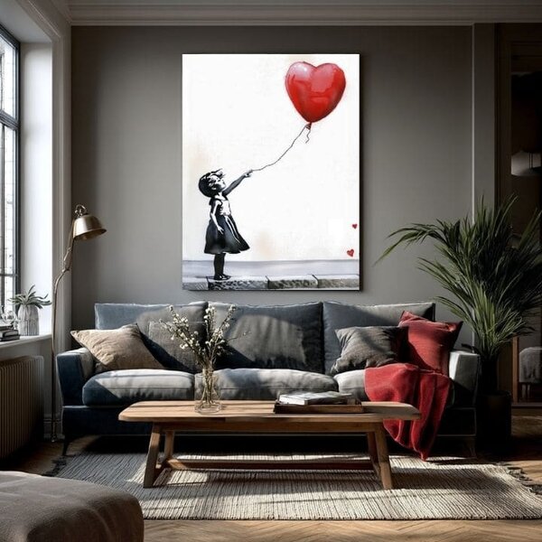 Tablou de perete HEART BALLOON GIRL | Pânză italiană - 40x50 cm