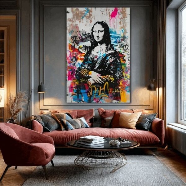 Tablou de perete GRAFFITI MONA pe panza | Structură pictată - 60x90 cm