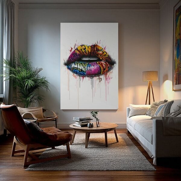 Tablou de perete GRAFFITI LIPS | Pânză italiană - 60x90 cm