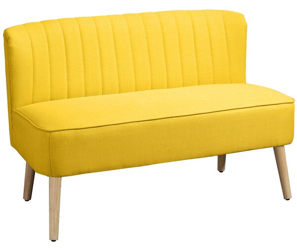 HOMCOM Canapea cu 2 Locuri din Țesătură, Fără Brațe, Canapea de Sufragerie cu Picioare din Lemn, 117x56,5x77 cm, Galben | Aosom Romania