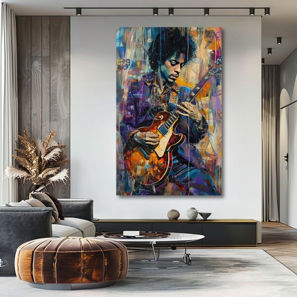Tablou de perete JIMI HENDRIX - Chitara în flăcări | finisată de mâna artistului - 60x90 cm
