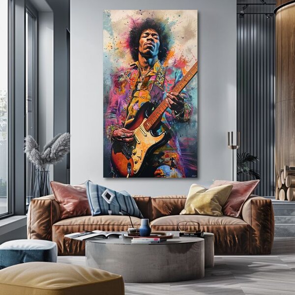 Tablou de perete JIMI HENDRIX - Tonuri de foc | finisată de mâna artistului - 50x100 cm