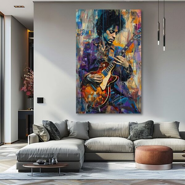 Tablou de perete JIMI HENDRIX - Chitara în flăcări | finisată de mâna artistului - 60x90 cm