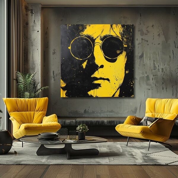 Tablou de perete JOHN LENNON - Reflexie galbenă a realității | finisată de mâna artistului - 60x60 cm