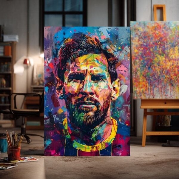 Tablou de perete MESSI VIBES pe panza | Structură pictată - 60x90 cm