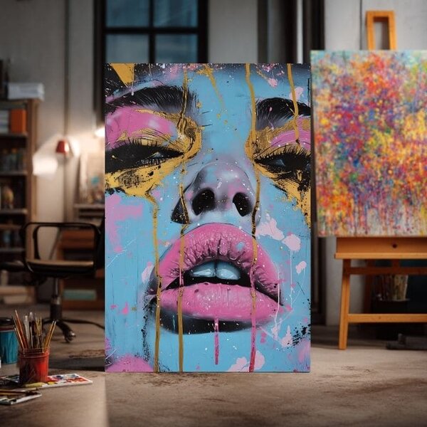 Tablou de perete NEON LIPS pe panza | Structură pictată - 60x90 cm