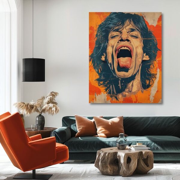 Tablou de perete MICK JAGGER - Puterea scenei rock | finisată de mâna artistului - 60x90 cm
