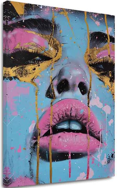 Tablou de perete NEON LIPS pe panza | Structură pictată - 60x90 cm