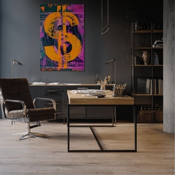 Tablou de perete MONEY BENJAMIN pe panza | Structură pictată - 60x90 cm