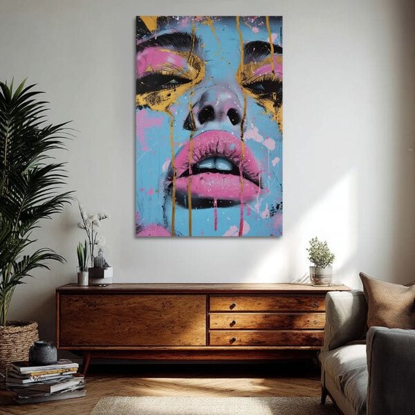 Tablou de perete NEON LIPS pe panza | Structură pictată - 60x90 cm