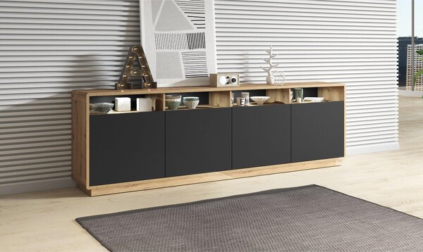 Comodă Albert Typ 25 (Stejar taurus + negru mat). Promo -21%. 1034879
