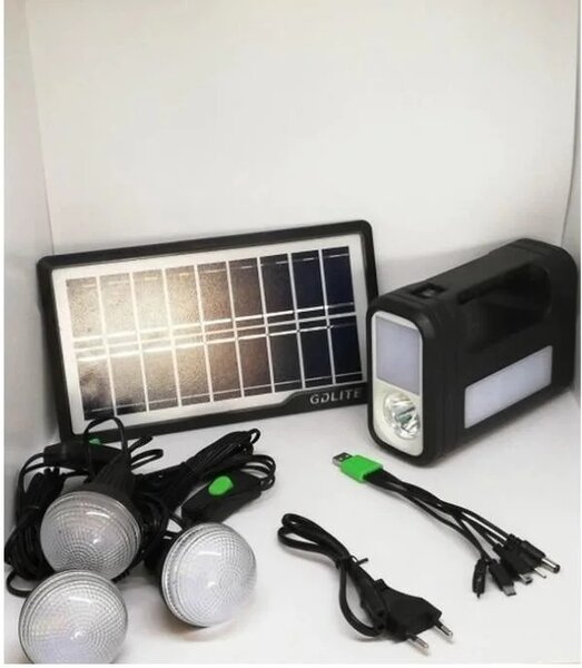 Kit solar GD-Lite 8017 dotat cu dispozitive USB cu 3 becuri LED si acumulator