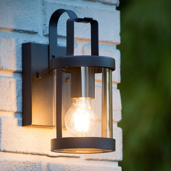 Lucide Lumina de perete în aer liber Lindelo cu sticlă transparentă, reglabil, Negru, Metal, Modern