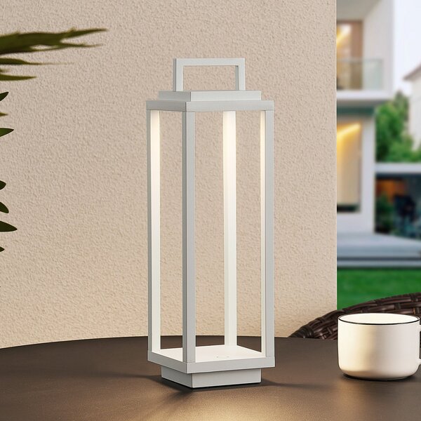 Lucande LED pentru exterior Mirina, alb, baterie reîncărcabilă, variator, reglabil, Alb, Metal, Modern