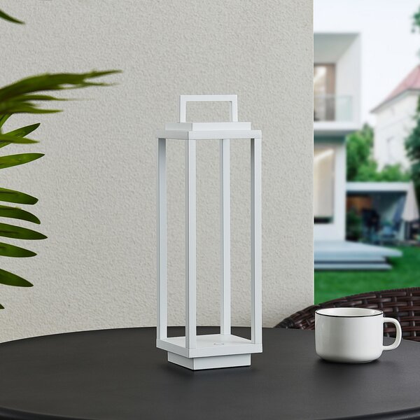 Lucande LED pentru exterior Mirina, alb, baterie reîncărcabilă, variator, reglabil, Alb, Metal, Modern