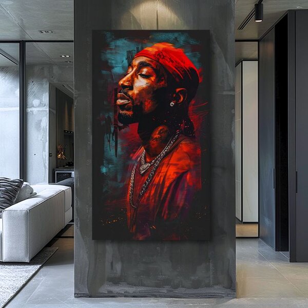 Tablou de perete TUPAC SHAKUR - Icoana din spatele microfonului | finisată de mâna artistului - 50x100 cm