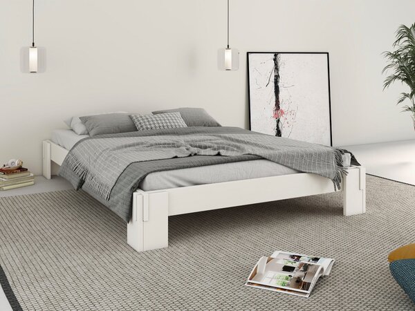 Pat Zen lemn masiv cu somiera, alb 140/200 cm