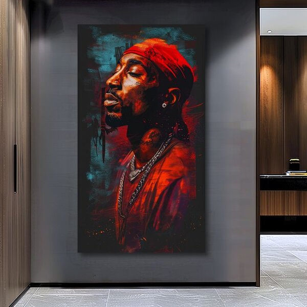 Tablou de perete TUPAC SHAKUR - Icoana din spatele microfonului | finisată de mâna artistului - 50x100 cm