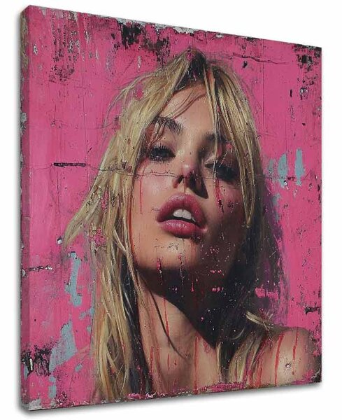 Tablou de perete Blonde beauty - Pink barbie | finisată de mâna artistului - 60x60 cm