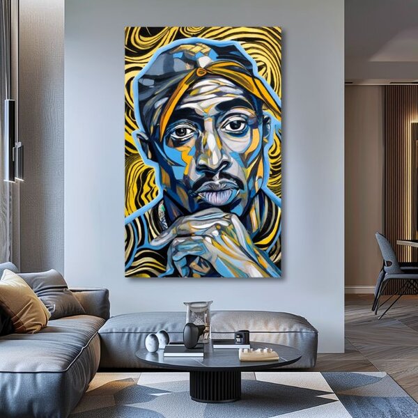 Tablou de perete Tupac Shakur - tonurile de aur ale rap-ului | finisată de mâna artistului - 60x90 cm