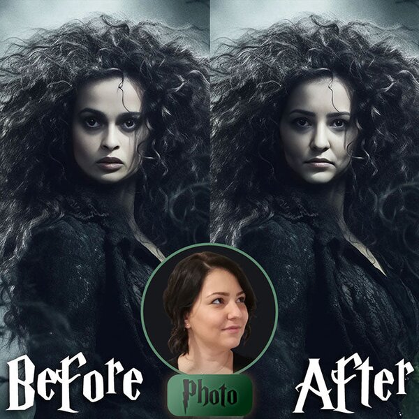 Tablou de perete din fotografia Bellatrix Lestrange - Vrăjitoarele întunecate - 50x60 cm