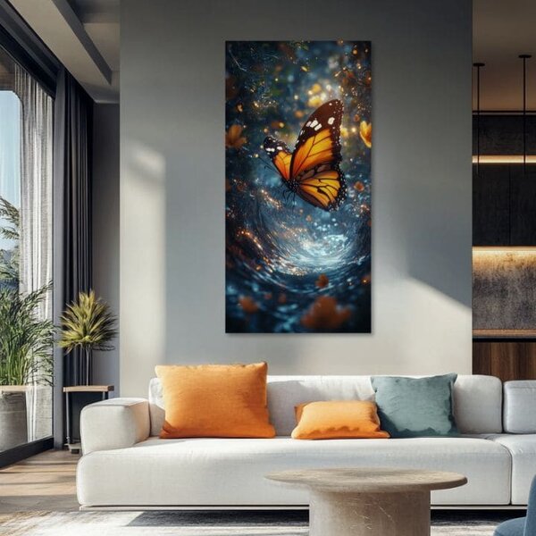 Tablou de perete fluturelui portocaliu - atmosferă magică - 50x100 cm