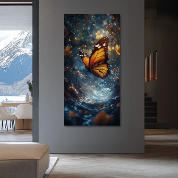 Tablou de perete fluturelui portocaliu - atmosferă magică - 50x100 cm