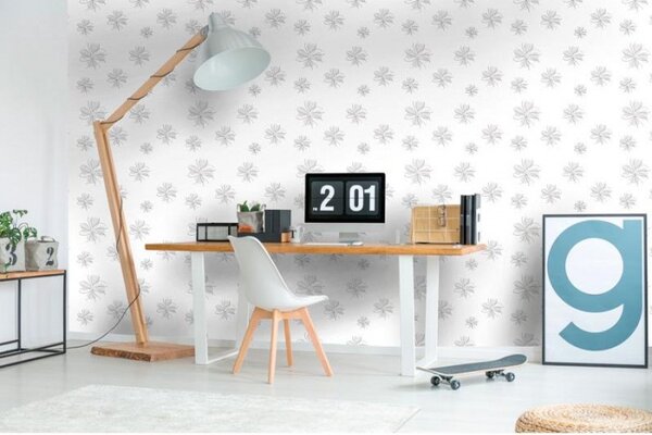 Tapet vlies de lux flori minimaliste albe