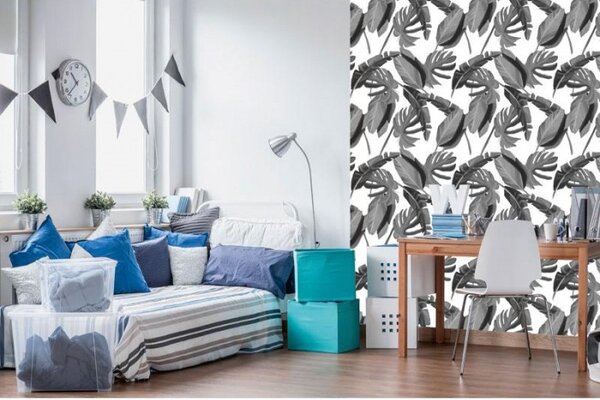 Tapet vlies de lux frunze exotice gri