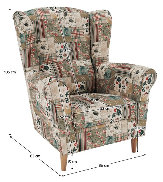 KONDELA Fotoliu, material textil în stilul patchwork viorica 1, CHARLOT