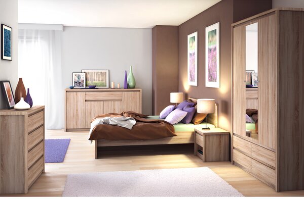 KONDELA Dulap cu oglindă 3D4S, stejar sonoma, NORTY TYP 1