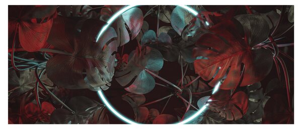 Tablou - Cerc de neon între palmieri (120x50 cm)