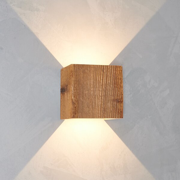 LeuchtNatur Lampa de exterior Cubus LED, lemn vechi, reglabil, Lemn, Lemn, Modern