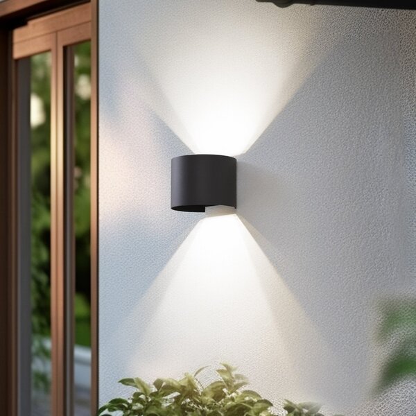 Lindby Lampa de perete pentru exterior Smart LED Dara, gri, rotundă, CCT RGB,, reglabil, Gri, Aluminiu, Modern