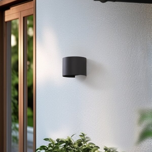 Lindby Lampa de perete pentru exterior Smart LED Dara, gri, rotundă, CCT RGB,, reglabil, Gri, Aluminiu, Modern