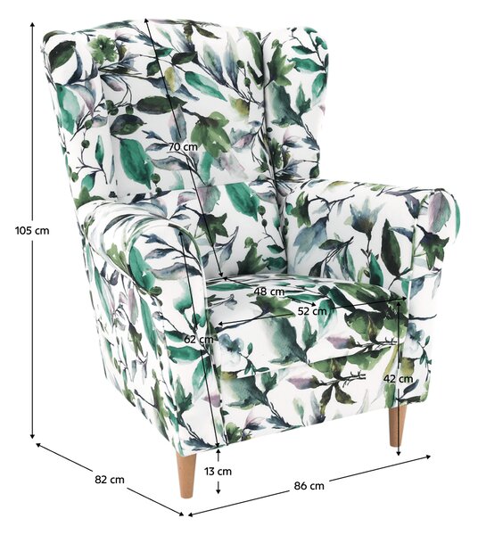 KONDELA Fotoliu, material textil model frunze verzi, CHARLOT